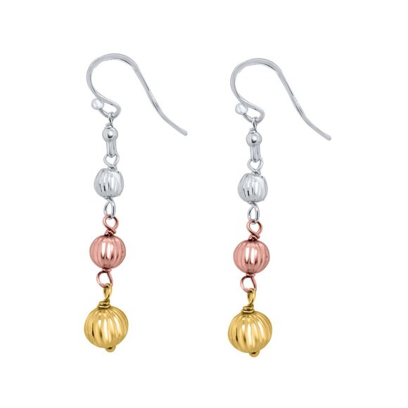 Tri Color Dangle Hook Earrings Gold Plated Silver - Picture 2 of 3